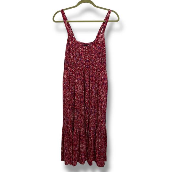Torrid Midi Super Soft Tiered Dress Multi Medallion Magenta Purple Cream 10 00 - Picture 7 of 10